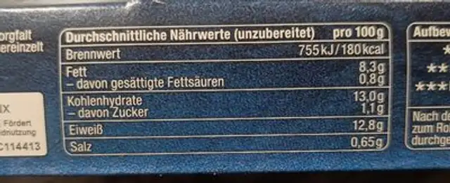 Fischstäbchen nutrition facts table
