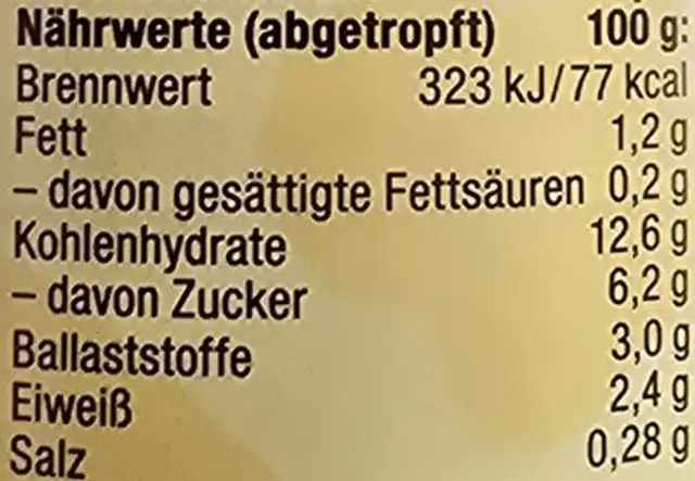 Sonnenmais nutrition facts table