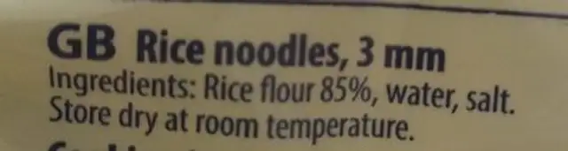Rice Stick Noodles ingredients label