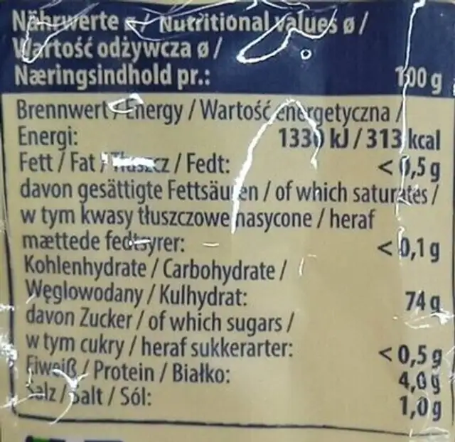 Rice Stick Noodles nutrition facts table