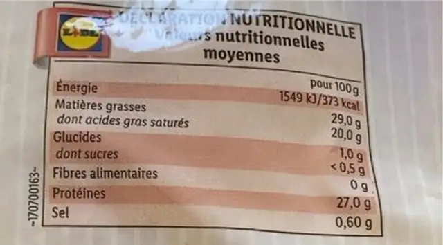 Emmental râpé nutrition facts table