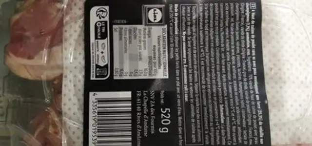 Unknown nutrition facts table