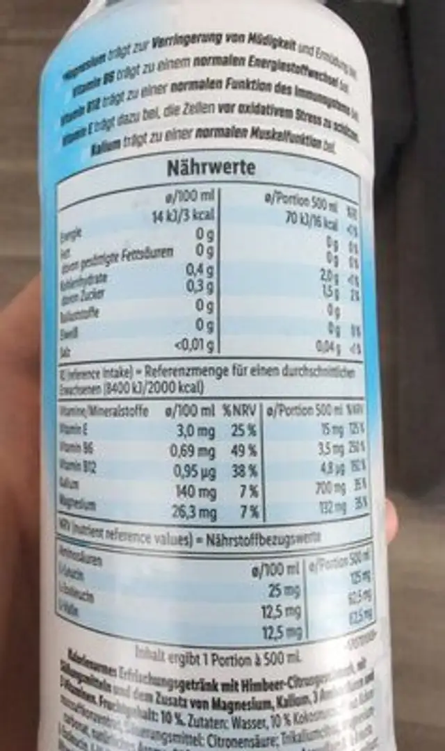 Hydrate 10 nutrition facts table