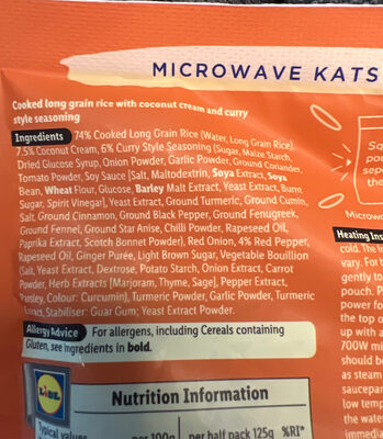 Limited Edition Katsu ingredients label