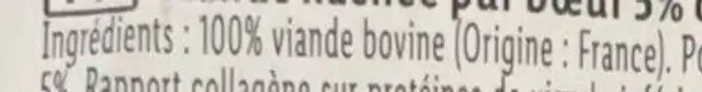 Viande hachée pur bœuf ingredients label