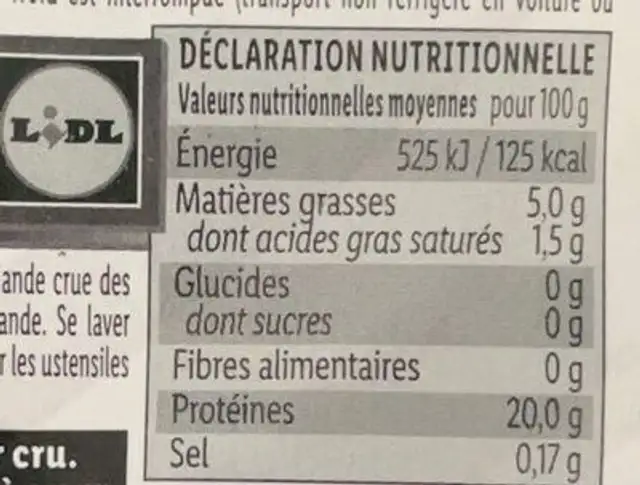 Viande hachée pur bœuf nutrition facts table