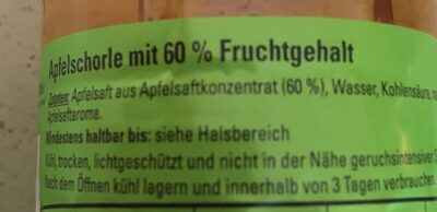 Classic Apfelschorle ingredients label