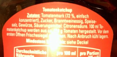 Tomaten Ketchup ingredients label