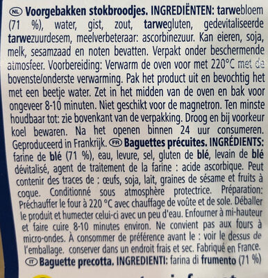 French Baguettes ingredients label