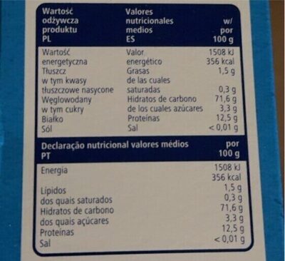 Lasagne nutrition facts table