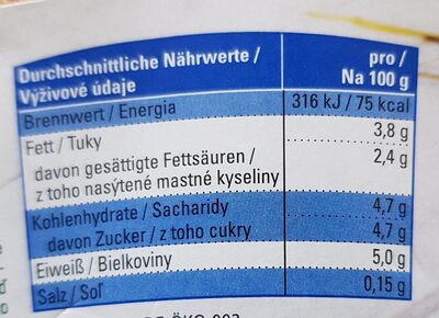 Bio Joghurt nutrition facts table