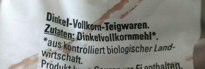 Dinkel Vollkorn Korkenzieher ingredients label