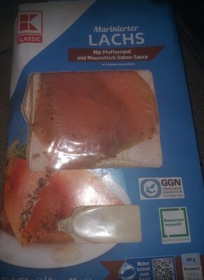 Marinierter Lachs mit Pfefferrand und Meerrettich Soße front packaging