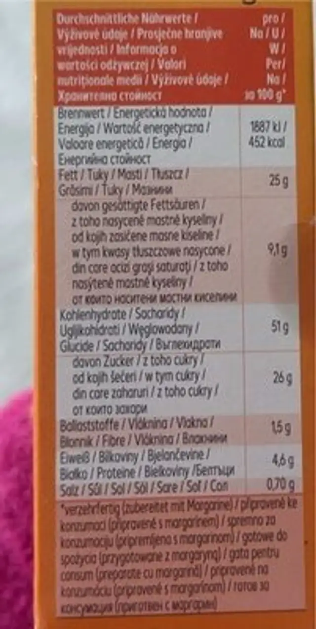 Backmischung Schokoflocken kuchen nutrition facts table