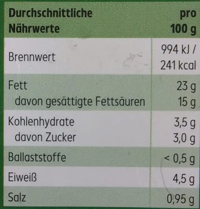 Kräuter Frischkäse Doppelrahmstufe nutrition facts table
