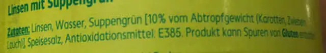 Linsen ingredients label