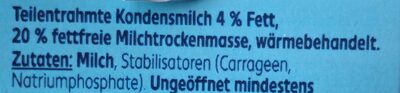 K-Classic Kondensmilch (4% Fett) ingredients label