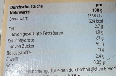 Früchteriegel Apfel nutrition facts table