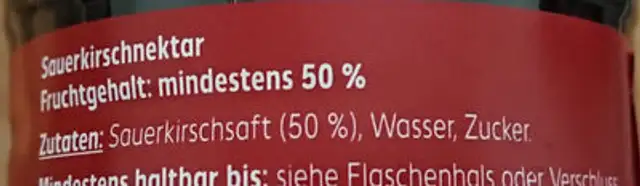 Sauerkirschnekter ingredients label