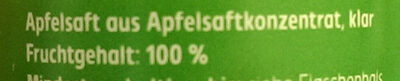 Apfelsaft aus Apfelsaftkonzentrat, klar ingredients label