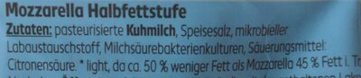 light Mozzarella nach italienischer art ingredients label