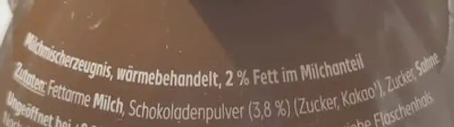 Milchdrink Schoko ingredients label
