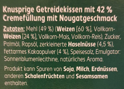 Nougat Pockets ingredients label