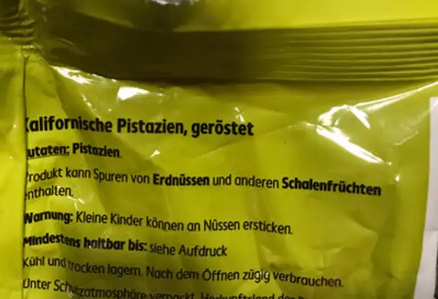 Kalifornische Pistazien geröstet ohne Salz ingredients label