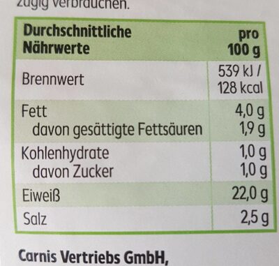 Deutsches Corned Beef mit grünem Pfeffer nutrition facts table