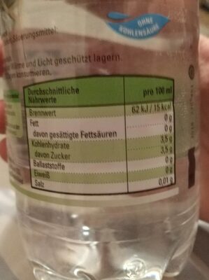 Pro Aqua Apfel nutrition facts table