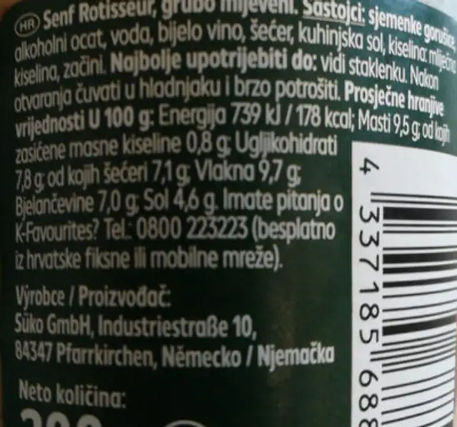 Rotisseur mustard nutrition facts table