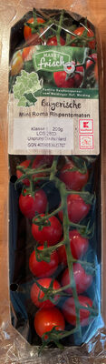 Bayrische Mini Roma Rispentomaten front packaging
