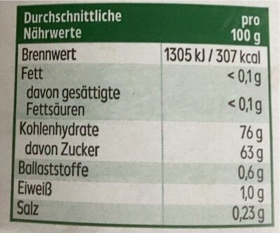 Bio Kokosblütensirup nutrition facts table