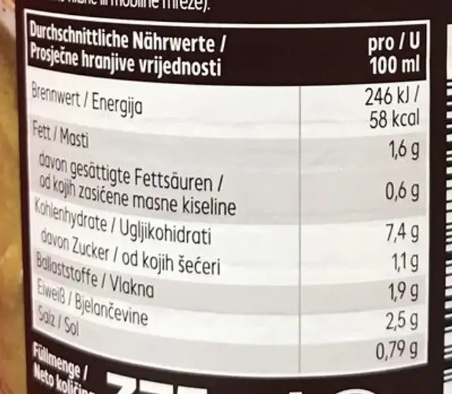Erbsensuppe nutrition facts table