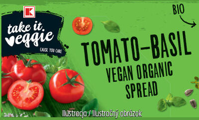 K-take it veggie Organic Bread Spread Tomato Basil front packaging