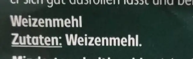 Pizzamehl ingredients label