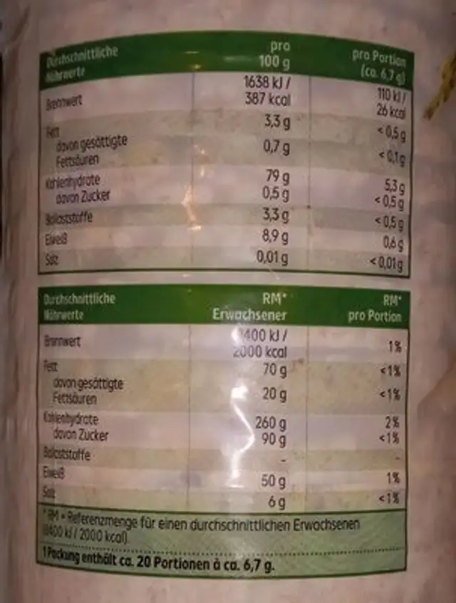 Reiswaffeln nutrition facts table