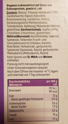 K-take it veggie Infinity Burger nutrition facts table