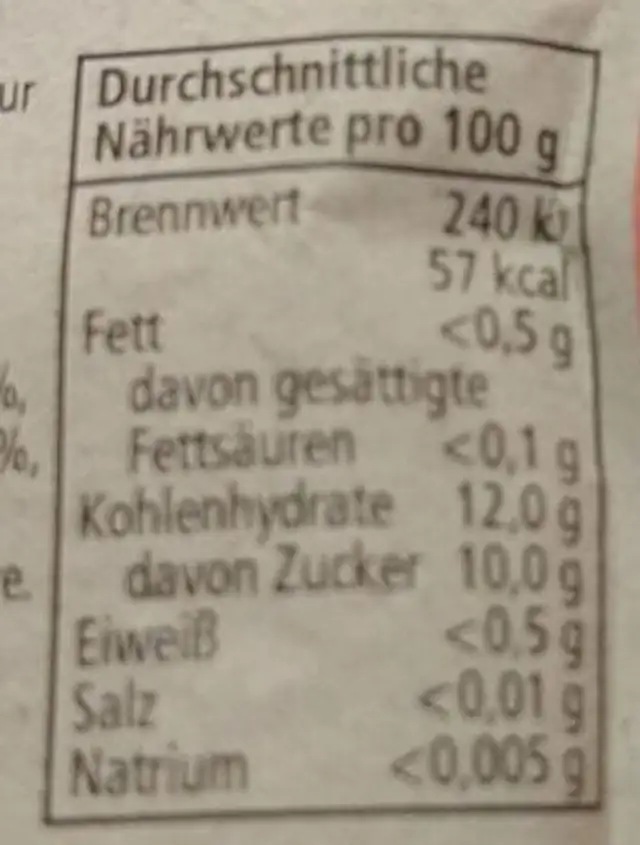 Apfel Pfirsich Mango nutrition facts table