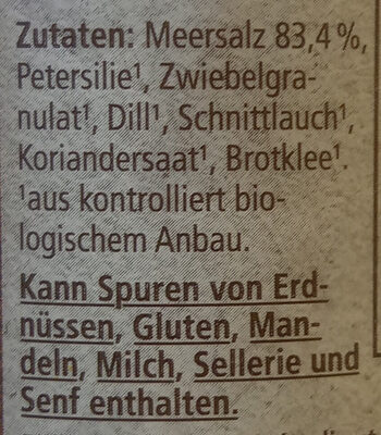 Kräuter Meersalz ingredients label