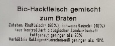 Bio-Hackfleisch gemischt zum braten ingredients label