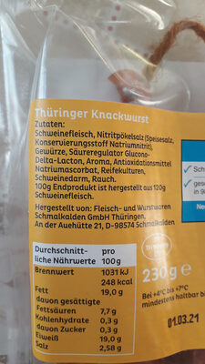 Bauernknackwurst ingredients label