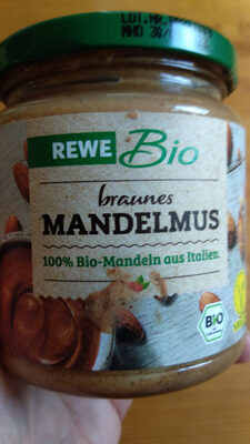 Rewe Bio braunes Mandelmus front packaging