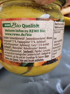 Mango, Papaya & Curry ingredients label