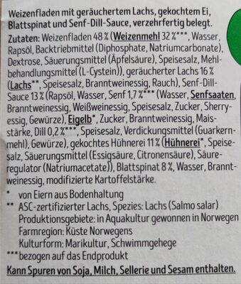 Wrap Lachs & Ei ingredients label