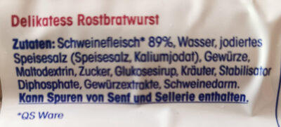 Delikatesse Rostbratwurst ingredients label