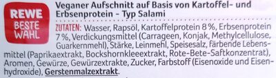 Veganer Aufschnitt Typ Salami ingredients label