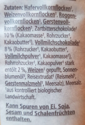 Schoko Müsli ingredients label