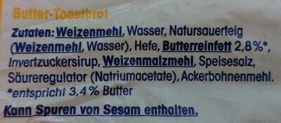 Butter Toast ingredients label