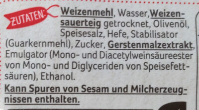 Ciabatta ingredients label